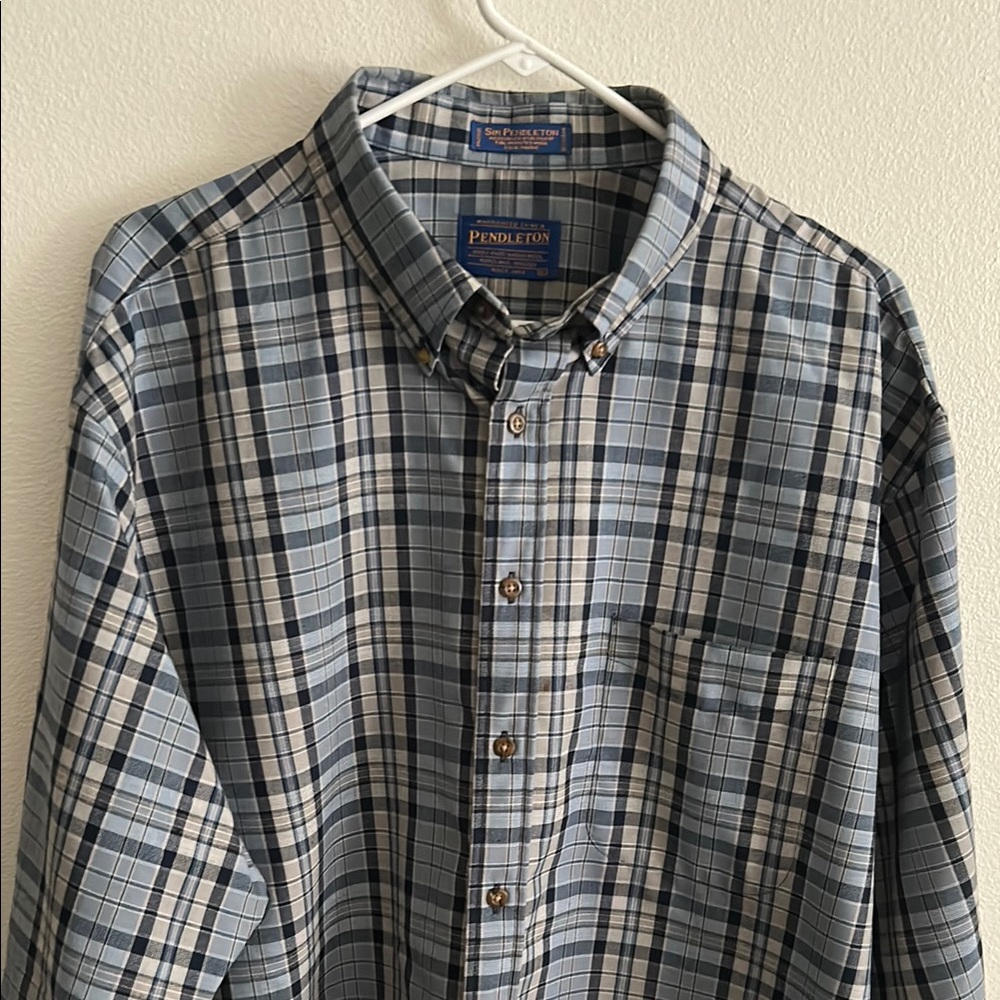 Pendleton Blue/Gray Virgin Wool Plaid Classic But… - image 2